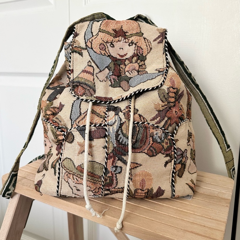 Vintage Tapestry Drawstring Backpack - image 1